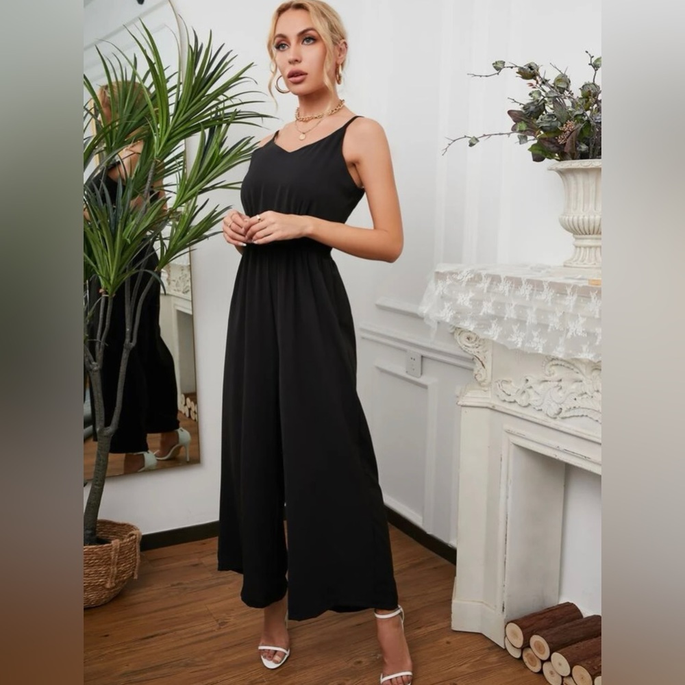 Contrast Guipure Lace Spaghetti Strap Cami Black Jumpsuit XL 16